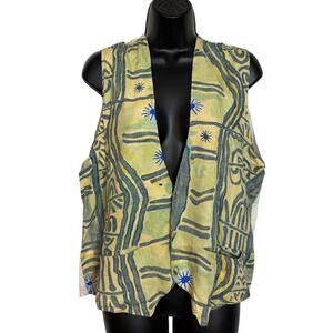 Vtg Nativewear Designs Yellow Blue Abstract Rayon Art To Wear Vest Size M